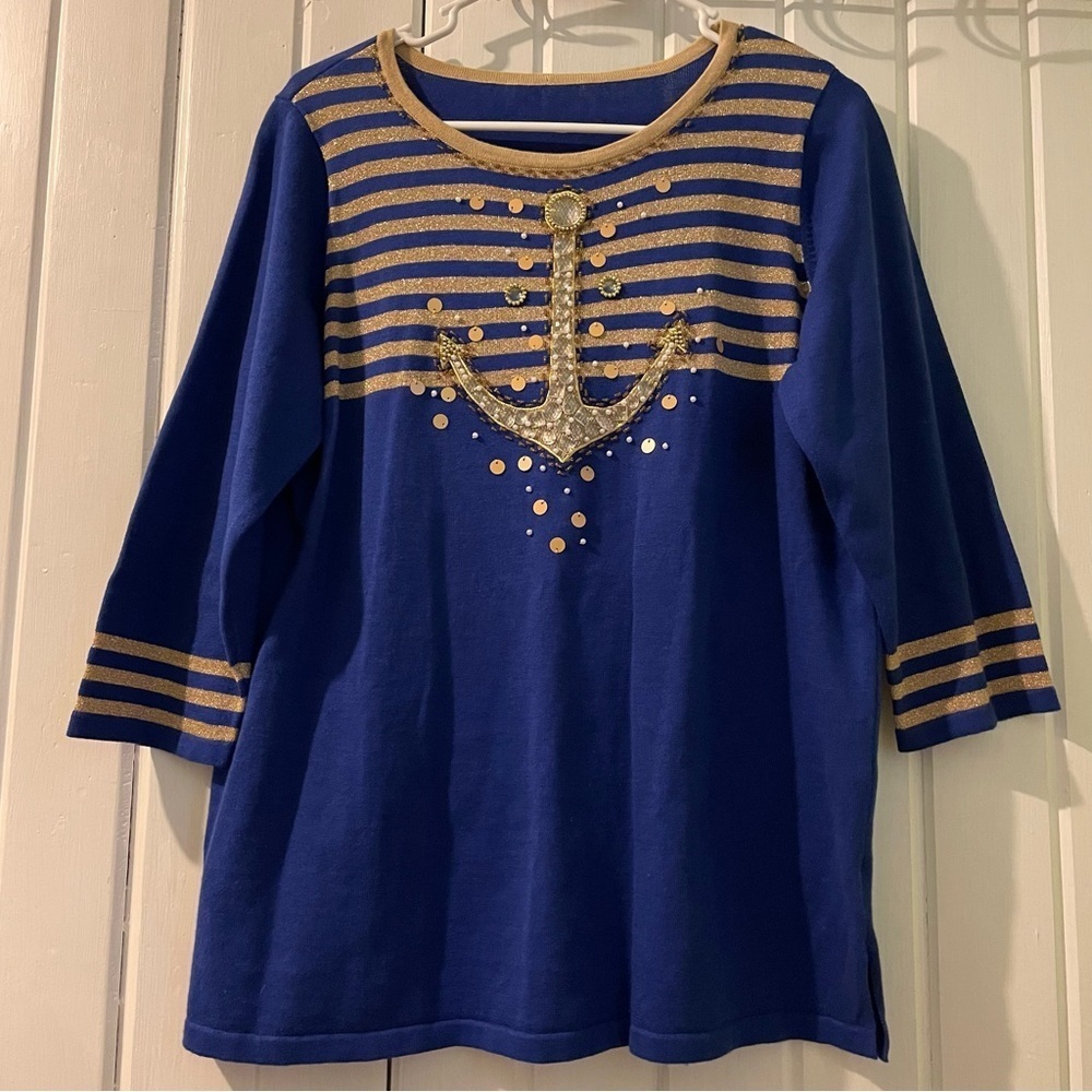 Quaker Factory sailor anchor bling sweater-??medium?? EUC
